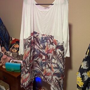 Obsession Oversized White and Floral Bohemian Top